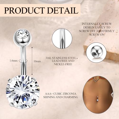 Dochais Pink Heart Belly Button Ring Piercing 8Pcs 14G Surgical Stainless Steel Navel Piercing Hypoallergenic Cute Created-opal Butterfly Belly Button Rings for Women - color: Silver-1