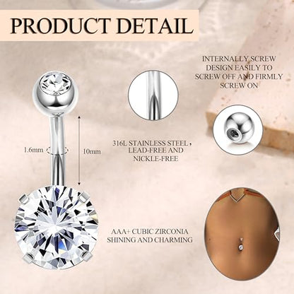 Dochais Pink Heart Belly Button Ring Piercing 8Pcs 14G Surgical Stainless Steel Navel Piercing Hypoallergenic Cute Created-opal Butterfly Belly Button Rings for Women - color: Silver-1