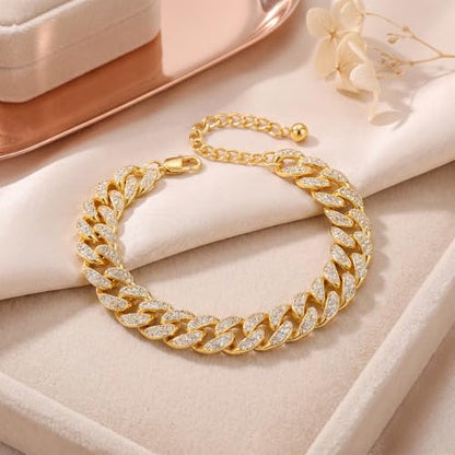 Width-12mm Chunky Cuban Link Ankle Bracelets for Women Waterproof, 18K Gold/Silver Plated Anklets Cubic Zirconia Adjustable Thick Chain Trendy Beach Summer Fashion Jewelry Gift - style: Style 2