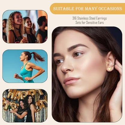 Screw on Earring Backs for Women,Hypoallergenic Surgical Steel Stud Earrings Ball Star Circle Simple Geometric Cartilage Helix Flat Back Piercing Earrings - color: 3Pairs,Gold,Heart(3-5mm)