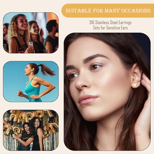 Screw on Earring Backs for Women,Hypoallergenic Surgical Steel Stud Earrings Ball Star Circle Simple Geometric Cartilage Helix Flat Back Piercing Earrings - color: 3Pairs,Gold,Ball(3-5mm)