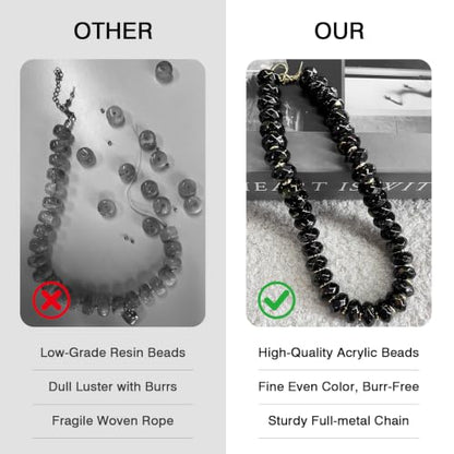 Colorful Chunky Acrylic Beaded Choker Necklaces for Women | Multicolor Faceted Beads, Sturdy Metal Chain, Adjustable Detachable, Lightweight, Summer Boho, Sparkly Statement Jewelry Gift - color: Black