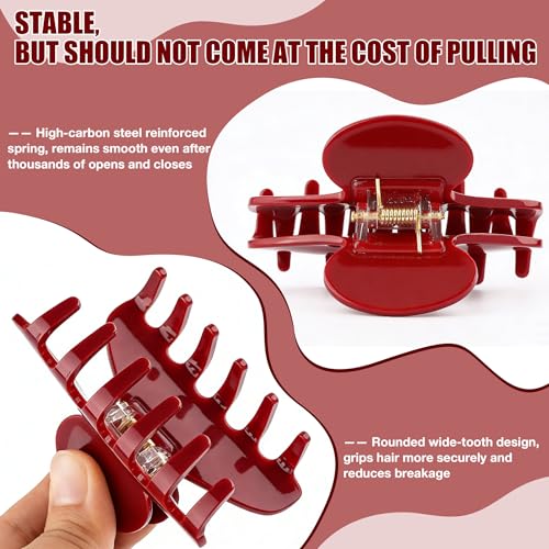 Red Claw Clip Acetate Large Hair Clips for Women Thick Hair 4 Inch | Big Celluloid Butterfly Jaw Clips Nonslip, Trendy Claw Clips Red Strong Hold, Jumbo French Hairclip for Curly Hair - color: Red Claw Clip