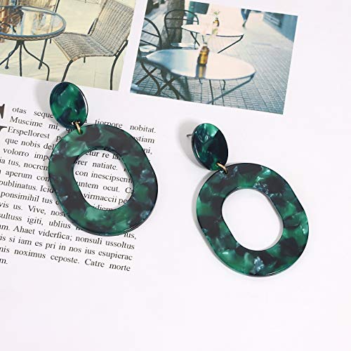 Acrylic Earrings For Women Statement Geometric Earrings Resin Acetate Drop Dangle Earrings Mottled Hoop Earrings Fashion Jewelry - color: E:Green
