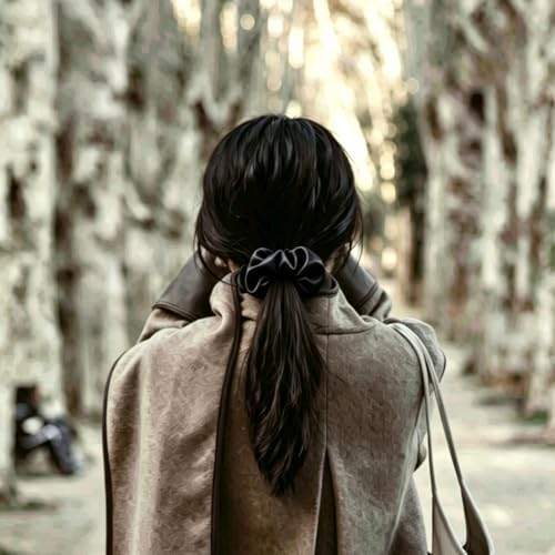 Silk Hair Ties Ponytail Holder Hairs Bow Ropes Elastics Hairtie Accessories Wide 0.8inch on Hair No Damage No Crease for Women Curly Thick Wavy Hair(30Pcs Black) - color: Black