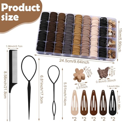 Brown Hair Accessories for Girls - 360 Pieces Cotton Toddler Hair Ties Brown Ponytail Holders, Hair Clips and Hair Tail Tools, Neutral Colors - color: Brown