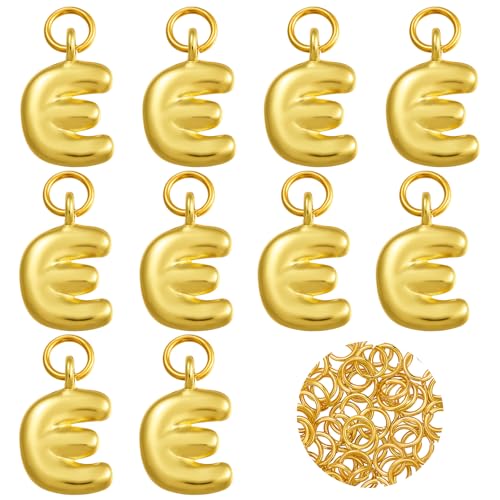 A-Z Bubble Letter Charms 18K Gold Filled Charms for Jewelry Making Gold Initial Alphabet Charms Pendants for Women Men Necklace Choker Bracelet Making - color: Letter E