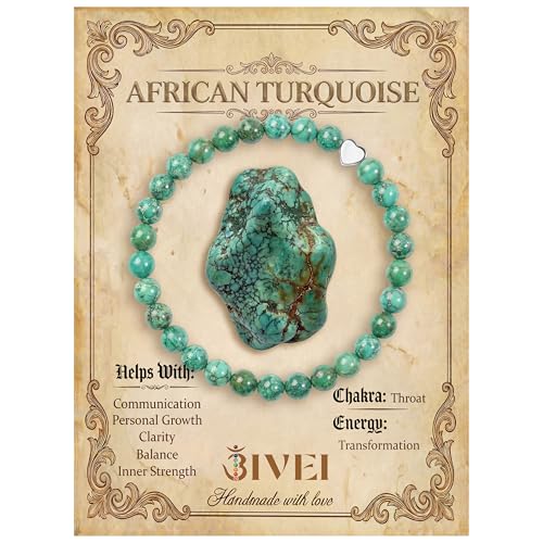 Bivei Crystal Stretch 6mm Bracelets for Women | Handmade Natural Stone Beaded Stretch Bracelet, Stainless Steel Heart Bead, Tranquility Yoga Gift Jewelry for Women - color: African Turquoise - Transformation