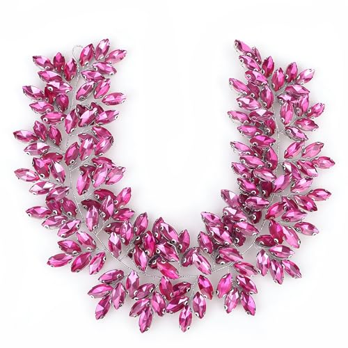 Missgrace Women Silver Green Black Red Blue Handmade Full Crystal Rhinestone Large Headband Hair Vine Shinny Headpiece Bridal Wedding Hair Accessories for Women (Rose Red) - color: Rose Red