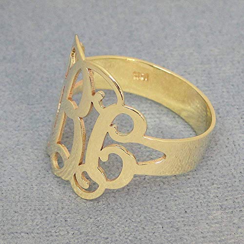 3 Initials Monogram Ring Solid 10k Yellow Gold Personalized Monogrammed Custom-Made Fine Jewelry