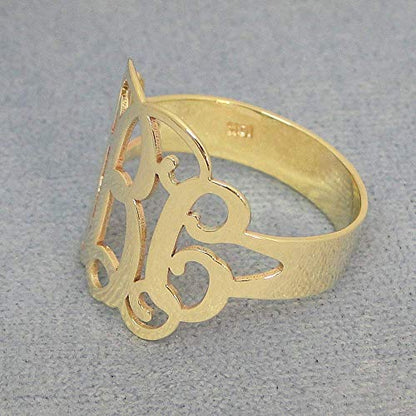 3 Initials Monogram Ring Solid 10k Yellow Gold Personalized Monogrammed Custom-Made Fine Jewelry