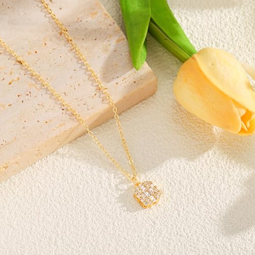 Starain Heart Necklaces for Women Dainty Cubic Zirconia Love Heart Pendant Necklace 18K Gold Plated Chain Trendy Stuff Jewelry - color: D Gold Rectangle Necklace