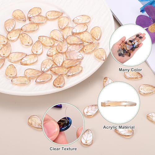 PATIKIL Leaf Beads, 50Pcs Crystal Translucent Czech Glass Beads for DIY Jewelry Making Bracelets Necklace, Amber Gold - color: Amber Gold
