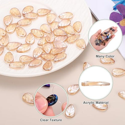 PATIKIL Leaf Beads, 50Pcs Crystal Translucent Czech Glass Beads for DIY Jewelry Making Bracelets Necklace, Amber Gold - color: Amber Gold