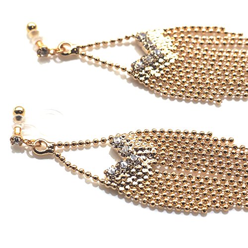 Dangle Silver Invisible Clip On Earrings for Women Not Pierced Gold Crystal Rhinestone Comfortable Hoop Fringe Long Chain Clip On Earrings - color: Fringe Gold 1