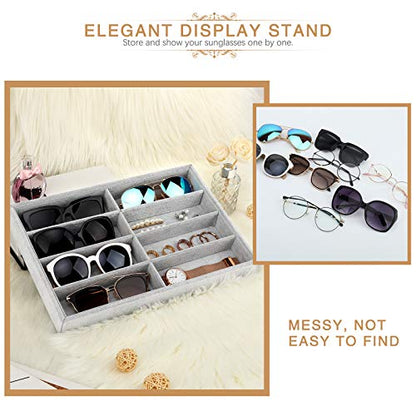 Emibele Sunglass Organizer Jewelry Tray, 8 Grids Velvet Tray Glasses Watch Storage Stackable Eyeglasses Jewelry Showcase Display Organizer Tray - Grey - style: A1- eight Grids Grey