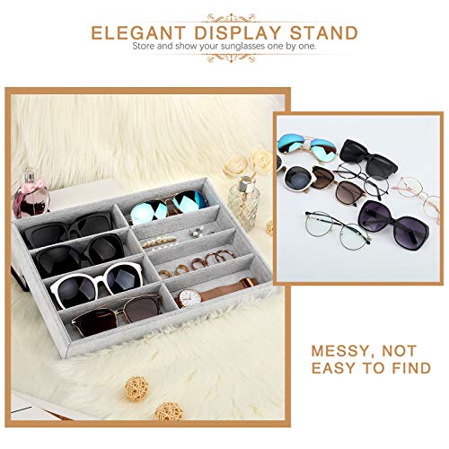 Emibele Sunglass Organizer Jewelry Tray, 8 Grids Velvet Stackable Tray | Detachable Glasses Eyeglasses Jewelry Watch Storage Showcase Display Tray, Gray - style: A1- eight Grids Grey