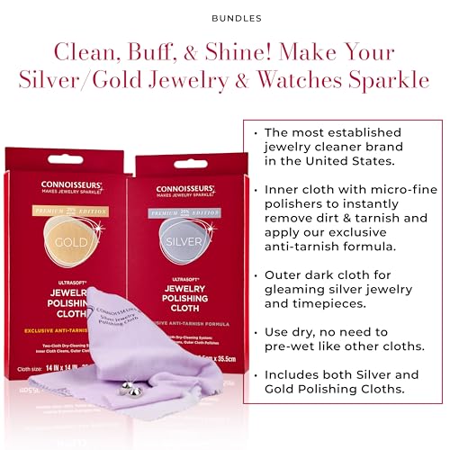 CONNOISSEURS - Extra Large Polishing Cloth Bundle - (2 Pack) 14x14 Inches | Premium Edition - For Silver & Gold Jewelry - Ultrasoft Fabric with Anti-Tarnish Formula - style: 14 x 14 Inches - 2 Cloth - Silver and Gold