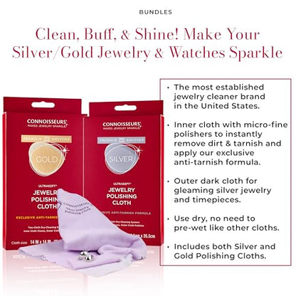 CONNOISSEURS - Extra Large Polishing Cloth Bundle - (2 Pack) 14x14 Inches | Premium Edition - For Silver & Gold Jewelry - Ultrasoft Fabric with Anti-Tarnish Formula - style: 14 x 14 Inches - 2 Cloth - Silver and Gold