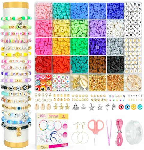 Dowsabel Clay Beads Bracelet Making Kit for Beginner, 5000 Pcs Preppy Polymer Clay Beads with Charms Kit for Jewelry Making, DIY Arts and Crafts Birthday Gifts Toys for Kids Age 6-13 - style: Classic