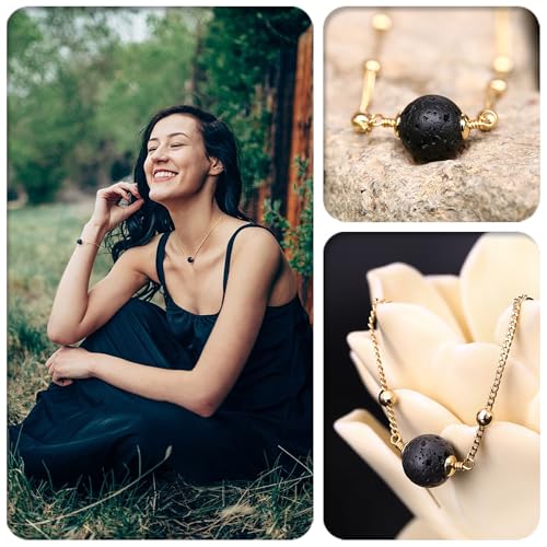 Aobei Pearl 18K Gold Plated Paperclip Chain Choker Satellite Chain Freshwater Cultured Biwa Pearl Pendant Necklace Dainty Turquoise Jewelry for Women - color: Lava Bead