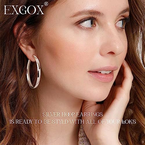 EXGOX 5mm Wide Gold Hoop Earrings for Women,Sterling Silver Hoop Earrings Large Silver Hoop Earrings Hypoallergenic Lightweight 14K Real Gold Plated Big Hoop Earrings for Women 30/40/50/60/70mm - color: Silver Color/40MM