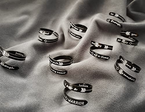 Opening Black Keep Going ring Stainless Steel Adjustable Never give up Jewelry Inspirational Opening Stacking Cute Hiphop Band - style: Badass with a big heart