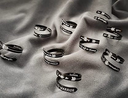 Opening Black Keep Going ring Stainless Steel Adjustable Never give up Jewelry Inspirational Opening Stacking Cute Hiphop Band - style: Badass with a big heart