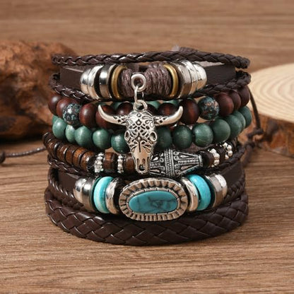 LOTSOF Western Turquoise Beaded Bracelet, Chic Stack Beaded Western Style for Country Concerts, Cowgirl Outfits & Boho Jewelry - color: 6 PCS Cow Head Bracelets