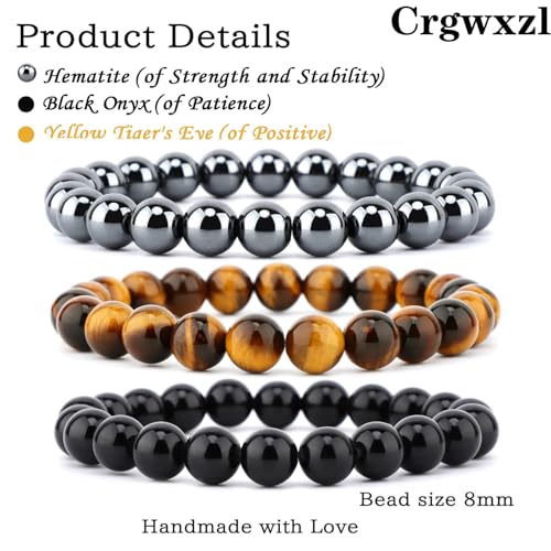 4mm 6mm 8mm Healing Crystal Bracelets for Women Men Natural Stone Beaded Stretch Bracelet Handmade Gemstone Reiki Spiritual Jewelry Gifts - color: Tiger Eye+Black Obsidian+Hematite-Protection, size: 8mm