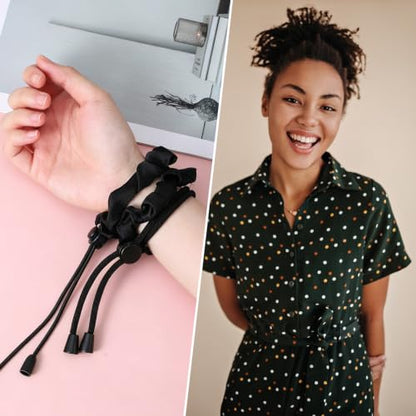 8Pcs Adjustable Length Satin Hair Ties Black Elastic Satin Hair Ties | Scrunchies, Anti-Slip Ponytail Band, Large Curly Ponytail Holder, for Women, Girls, Thick Curly Tress, Afro Puffs