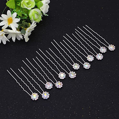 Ammei Crystal Bridal Hair Pins Clips Wedding Hair Accessories Hair Set Jewelry With Rhinestone For Brides and Bridesmaids Set Of 12 (AB Silver) - color: AB Silver