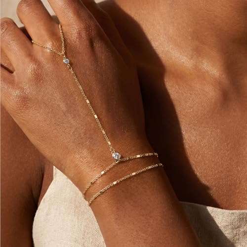 14K Gold Hand Chain Ring Bracelet-SM - style: Dual Chain