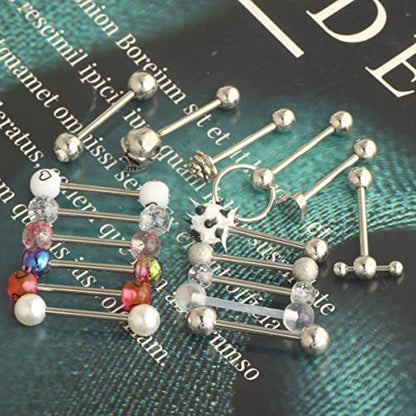 14G Surgical Steel Tongue Rings for Women Men Acrylic Clear Tongue Piercing Jewelry Teaser Slave Ring Skull/Flower/Silicone Soft Spike Ball/CZ/Door Knocker/Pill Tongue Barbell Bars 5/8inch - color: 17pcs mix
