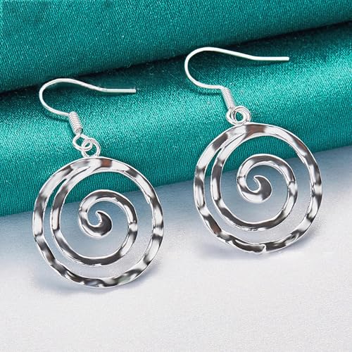 3 Circles Silver Hoop Earrings Necklace Set for Women Geometric Jewelry Set | 925 Silver Hypoallergenic Small Hoop Circle Geometry Textured Finish Minimalist Style Comfortable Wear - style: Vortex Hoop