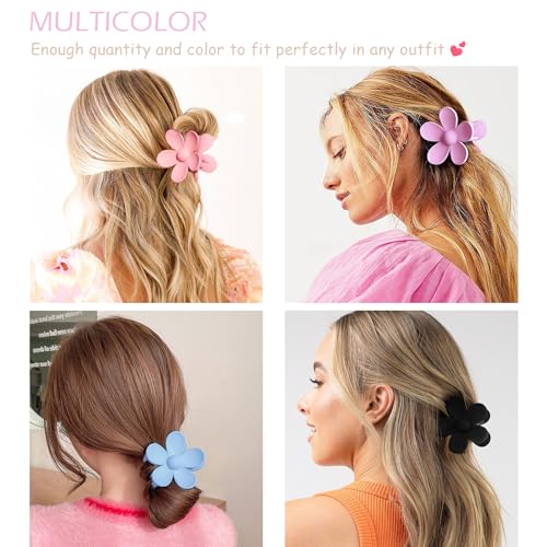 Large Hair Claw Clips 12 Pack, Flower Hair Clips for Thin Hair, Big Square Matte Strong hold for Thick Hair, 3 Styles Hair Clips for Women Thick Hair - color: Blue, Pink, Purple, Black