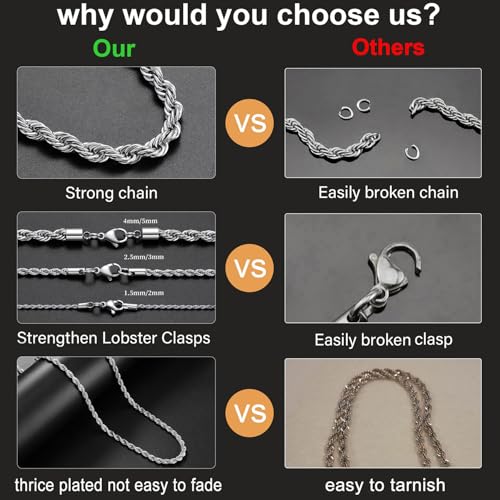 24K Gold Plated Rope Chain Stainless Steel Twist Chain Necklace Men Women - color: Stainless Steel, size: 18 Inches