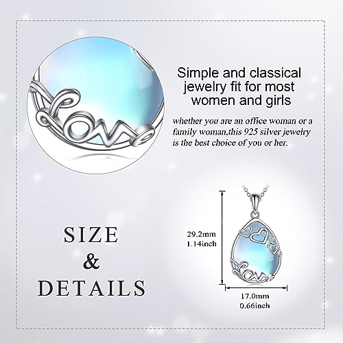 YAFEINI 925 Sterling Silver Moonstone Necklace Filigree Teardrop Pendant Necklace Jewelry for Women Girls - color: R-Love Moonstone Necklace