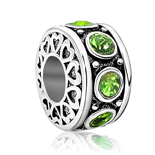 Birthstone Birthday Compatible With Pandora Charms Bracelet | Heart, Birthstone, Birthday Cake, Womens Bead Charms for Bracelets, Christmas Jewelry - style: Green August Birthstone