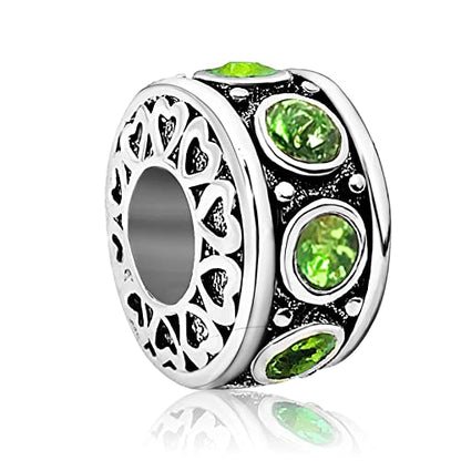 Birthstone Birthday Compatible With Pandora Charms Bracelet | Heart, Birthstone, Birthday Cake, Womens Bead Charms for Bracelets, Christmas Jewelry - style: Green August Birthstone