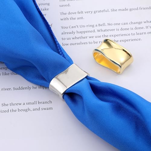 2 Pcs Scarf Clip Oblate Silk Scarf Ring Brooch Gold & Silver Metal Clips Shawl Slide Buckle Scarfs Wrap Clasp Clip Rings Brooches Fashion Accessory for Shawls and Scarves