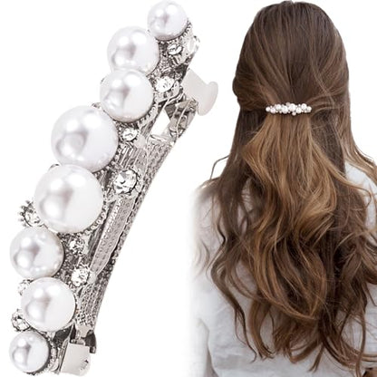 Pearl Hair Clips for Women, Vintage Silver Plated Pearl Barrettes, Non Slip Elegant Bridal Hair Clip for Wedding Party Prom - 1pc