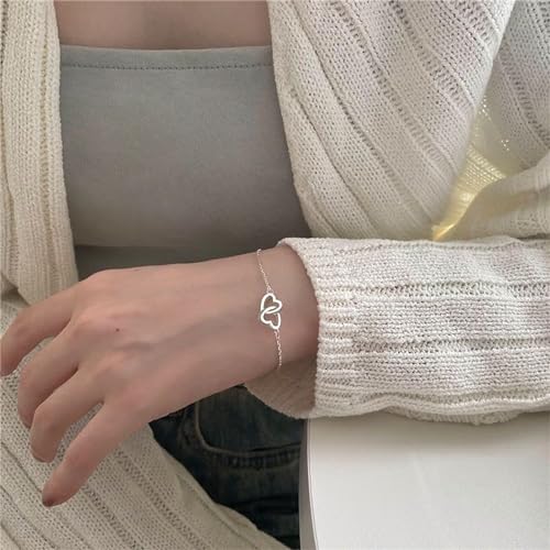 925 Sterling Silver Bracelets for Women Adjustable Love Heart Charm Chain Bracelets Fashion Jewelry Valentine's Day Gifts for Your Lover - color: 4-Sliver