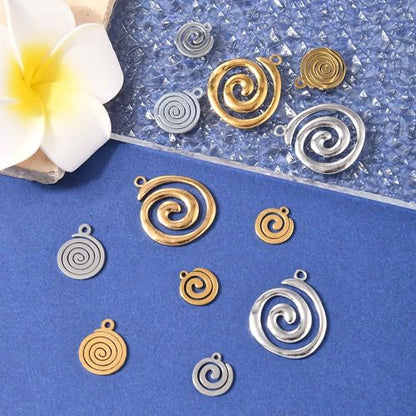8-64Pcs Silver Goldern Color Heart Pendants Charms 10 Styles Heart Stainless Steel Metal Charms for Jewelry Making Crafting Necklaces Bracelets Earrings Keychains Birthday Gift - color: SpiralA-12 pcs