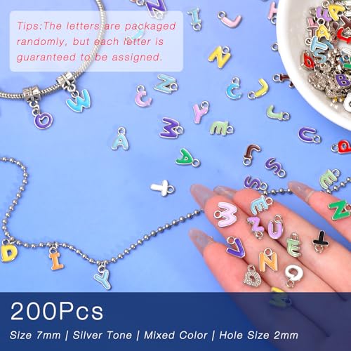 stino 200Pcs A-Z Metal Letter Charms for Jewelry Making, Capital Alphabet Initial Charms - color: 200Pcs Random Silver Cursive