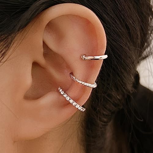3Pcs Ear Cuffs Non Piercings for Women, Trendy Cubic Zirconia Gold Silver Clip On Cuff Earrings Set Jewelry Dainty Fake Cartilage Earring - color: Silver