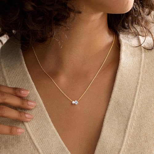 Turandoss Cubic Zirconia Necklace for Women, 14K Gold Plated Necklace | Gold Choker Necklace for Women, Trendy CZ Pearl Necklace, Simple Wedding Prom Jewelry, Bridesmaids Gifts - color: Pearl & Teardrop Zircon