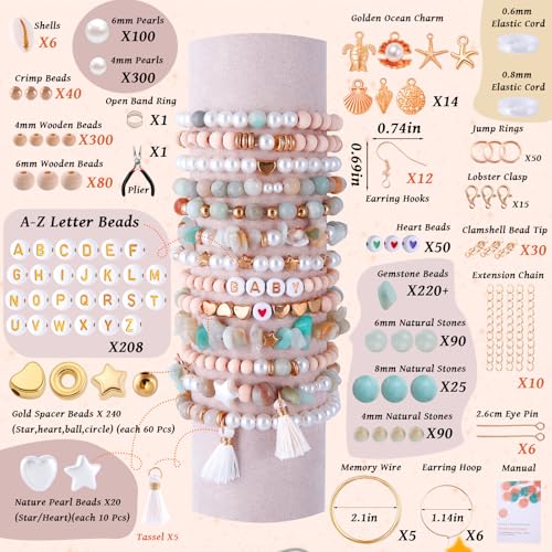 Wurosi 1927PCS Jewelry Making Supplies Kit for Adults,Natural Stone Beads | for Irregular Natural Stone, Charm Bracelet Making Kit, Complete Craft Kit for DIY Bracelet/Necklace/Earring/Rings - color: 1927 Pcs Cyan Bracelet Kit