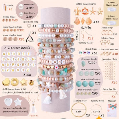 Wurosi 1927PCS Jewelry Making Supplies Kit for Adults,Natural Stone Beads | for Irregular Natural Stone, Charm Bracelet Making Kit, Complete Craft Kit for DIY Bracelet/Necklace/Earring/Rings - color: 1927 Pcs Cyan Bracelet Kit