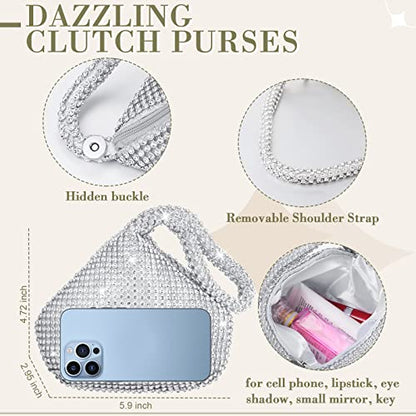 4 Pcs Silver Clutch Purse Jewelry Set for Women Rave Accessories Evening Rhinestone Purse Silver for Bride Wedding - style: Shiny Style